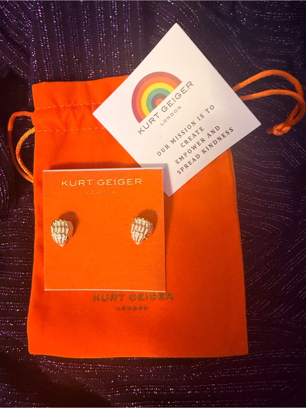 Kurt Geiger Kids Gold Paw Crystal Stud Earrings with Orange Gift Pouch